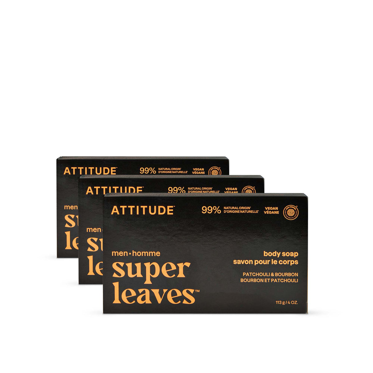 Men Body Soap 3-Pack - Bar — Patchouli & Bourbon / 3 x 113g
