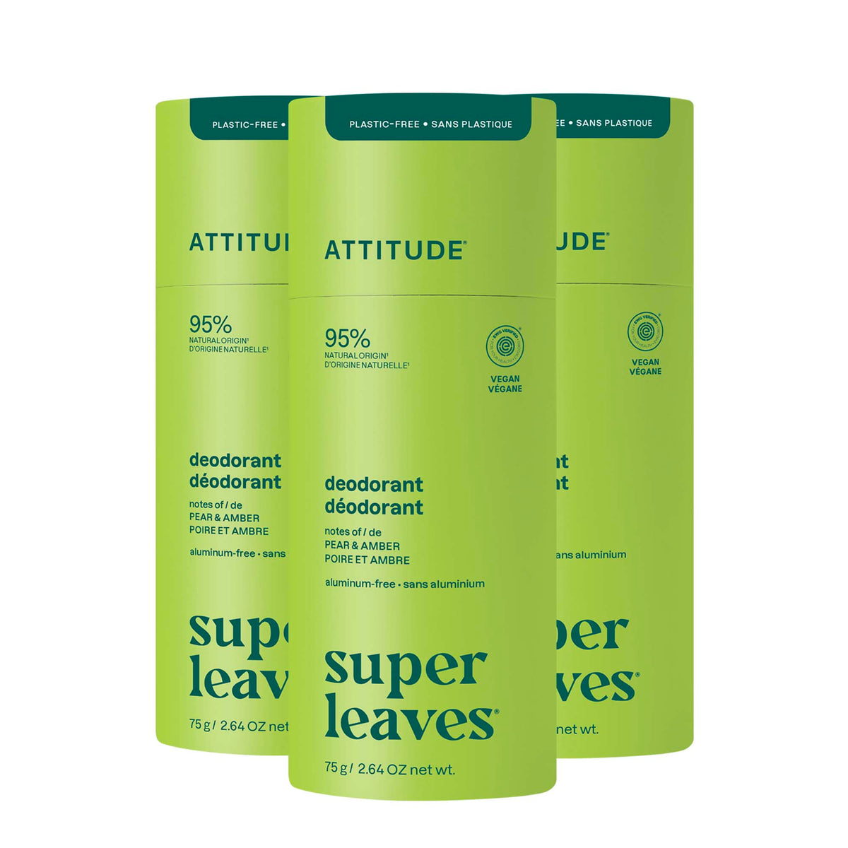 Deodorant 3-Pack — Plastic-free - 3 x 75g / Pear & Amber