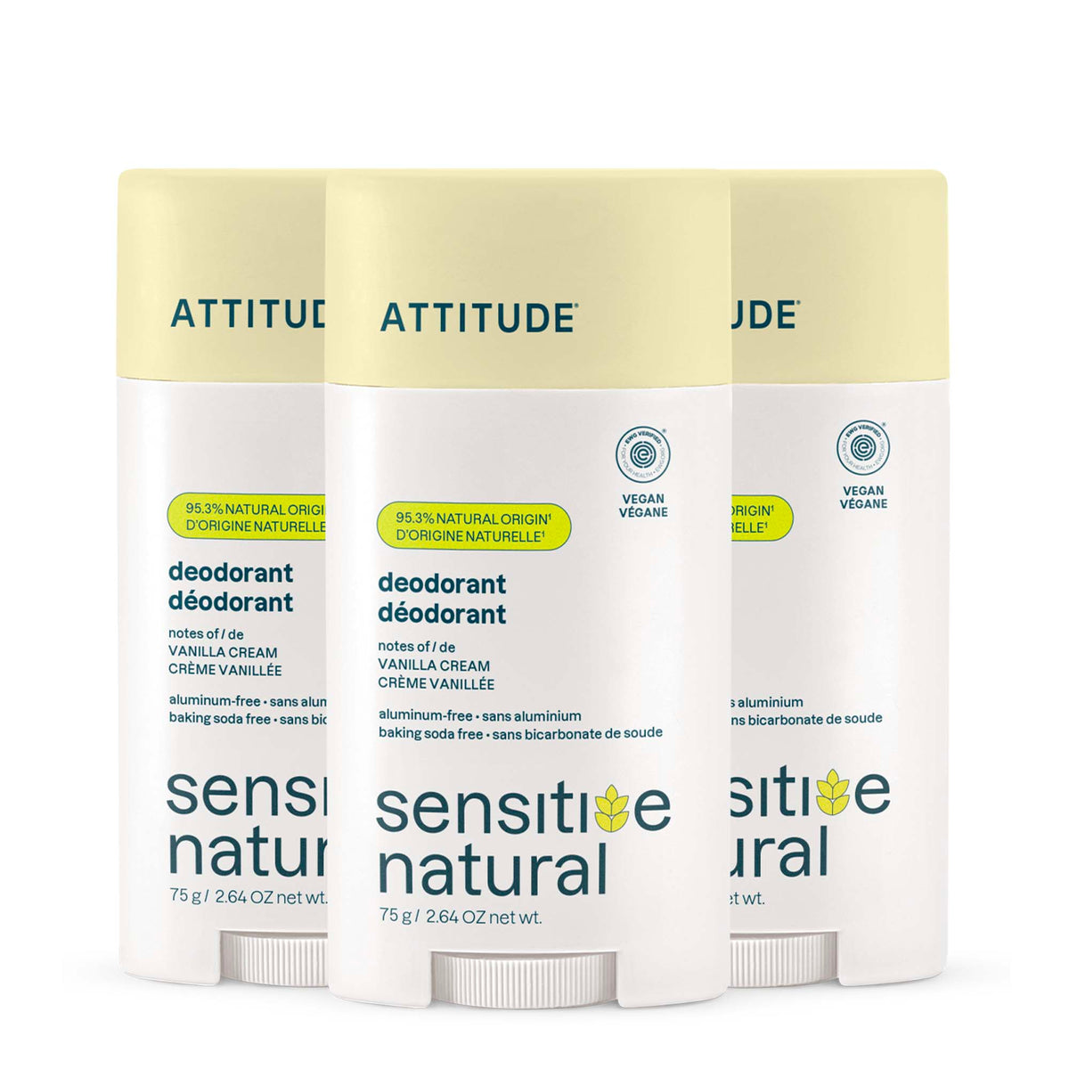 Deodorant 3-Pack - Sensitive skin — Plastic - 3 x 75g / Vanilla Cream