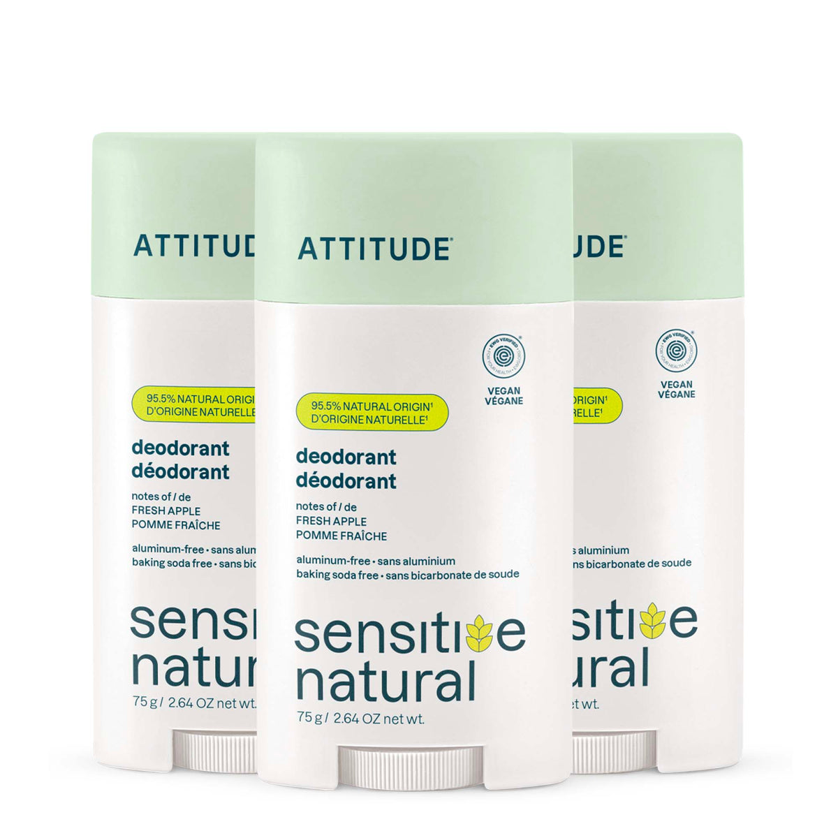 Deodorant 3-Pack - Sensitive skin — Plastic - 3 x 75g / Fresh Apple