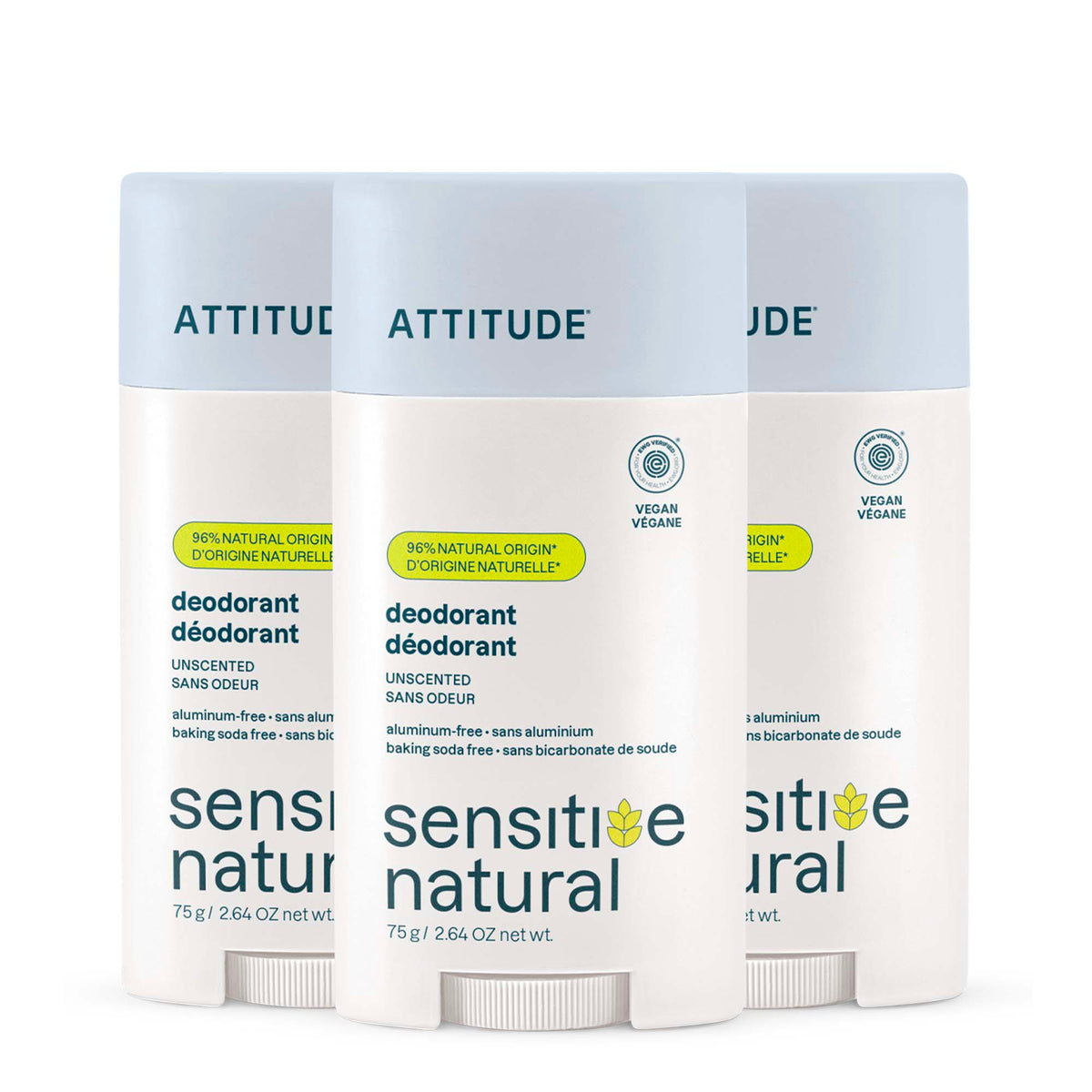 Deodorant 3-Pack - Sensitive skin — Plastic - 3 x 75g / Unscented