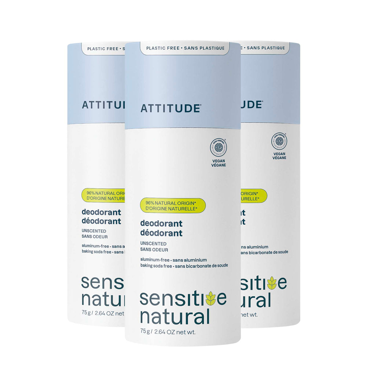 Deodorant 3-Pack - Sensitive skin — Plastic-free - 3 x 75g / Unscented