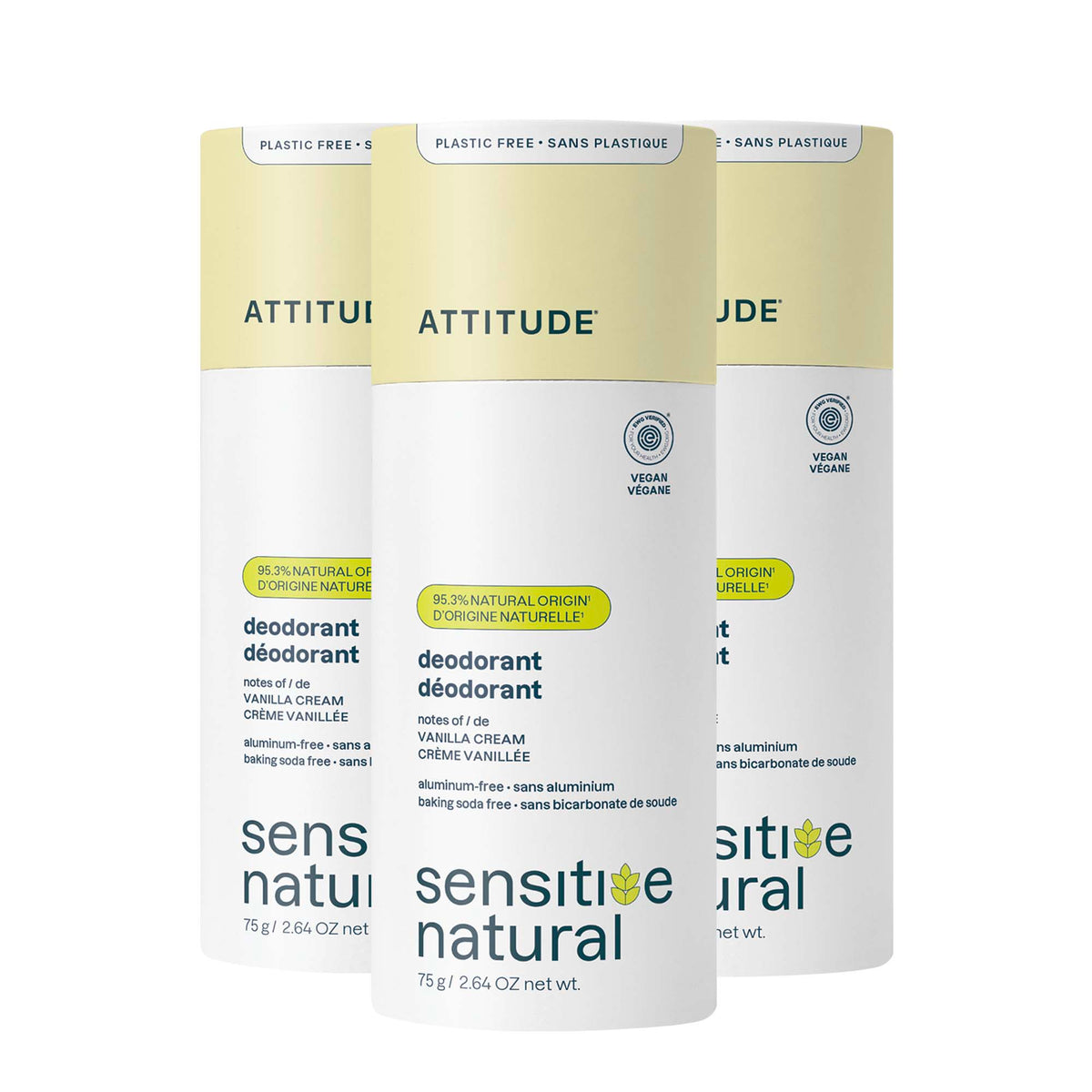 Deodorant 3-Pack - Sensitive skin — Plastic-free - 3 x 75g / Vanilla Cream