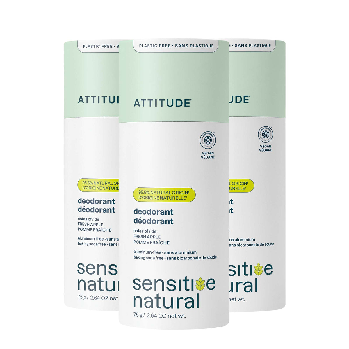 Deodorant 3-Pack - Sensitive skin — Plastic-free - 3 x 75g / Fresh Apple