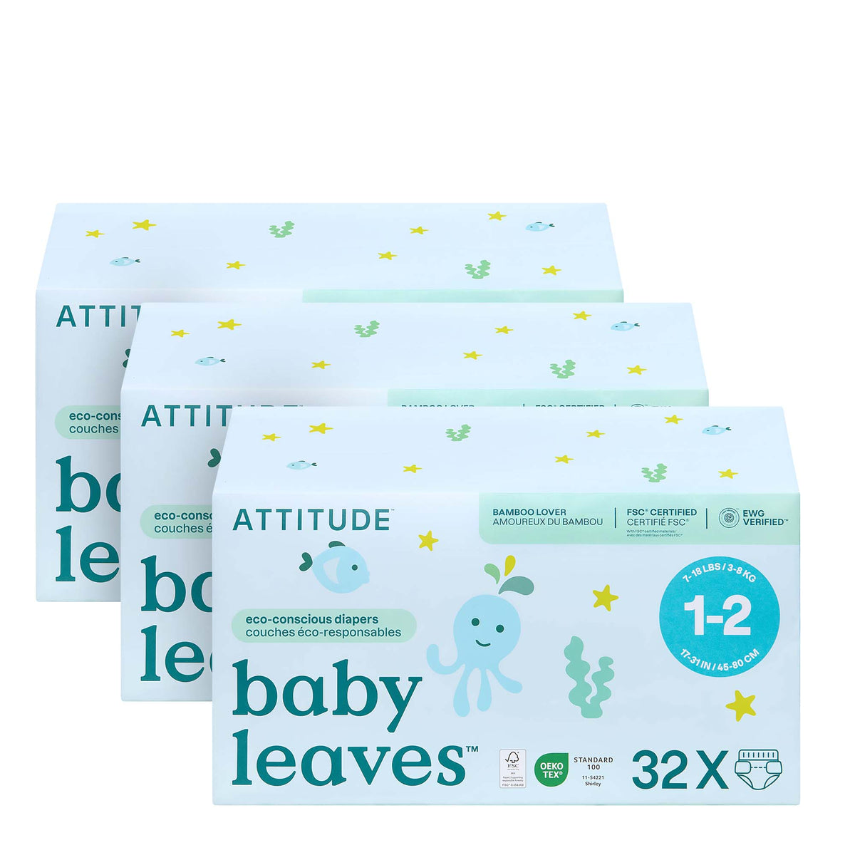 Diapers 3-pack — Size 1-2 (Weight 7-17 lbs) / 3 units